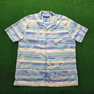 Tommy Bahama Shirt Mens XL Blue Floral Button Up Hawaiian‎ Camp 100% Silk Beach